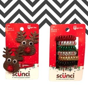 SET OF 2 REINDEER CLIPS & 6 SPIRAL PONYTAIL  HOLDERS BY SCUNCI!